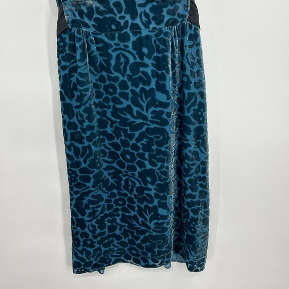 ANTHROPOLOGIE Moulinette Soeurs *FLAWED* Teal Blue Patterned Velvet Silk Dress 4 - Picture 5 of 10